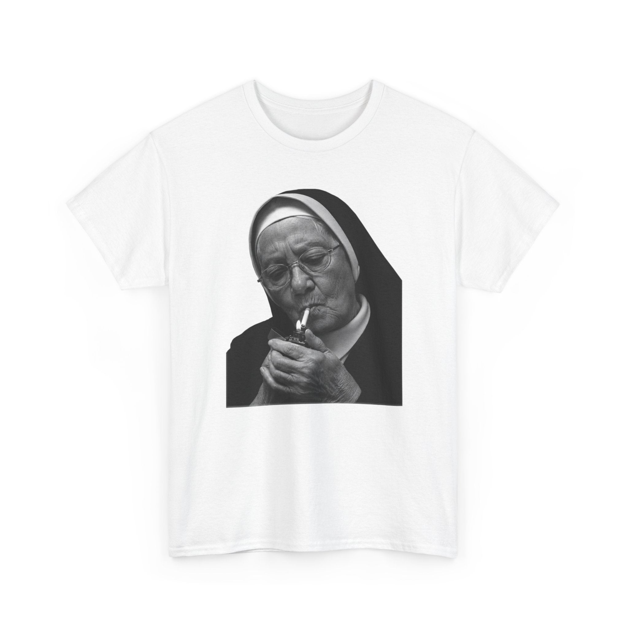 Smoking Nun T-Shirt | Funny Dark Humor Religious Portrait Tee