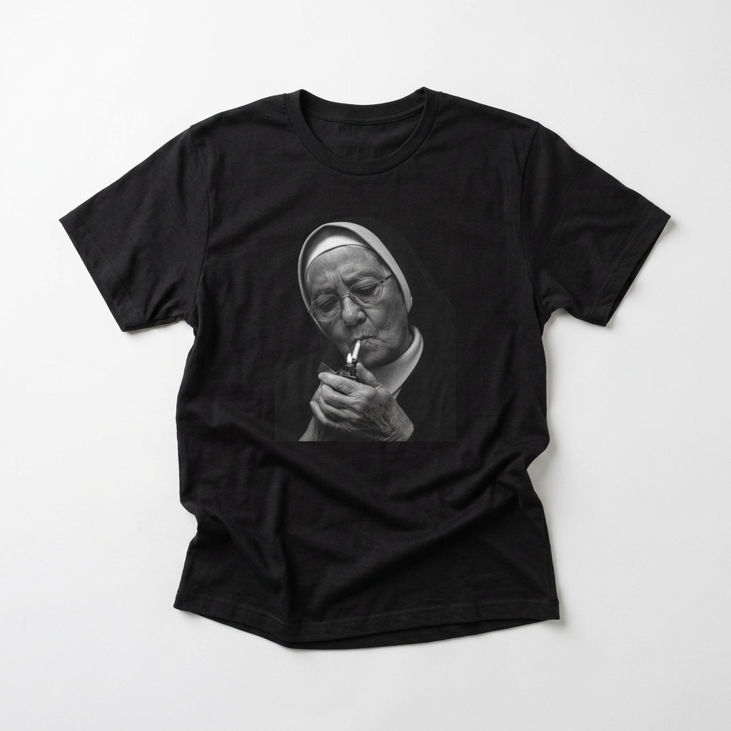 Smoking Nun T-Shirt | Funny Dark Humor Religious Portrait Tee