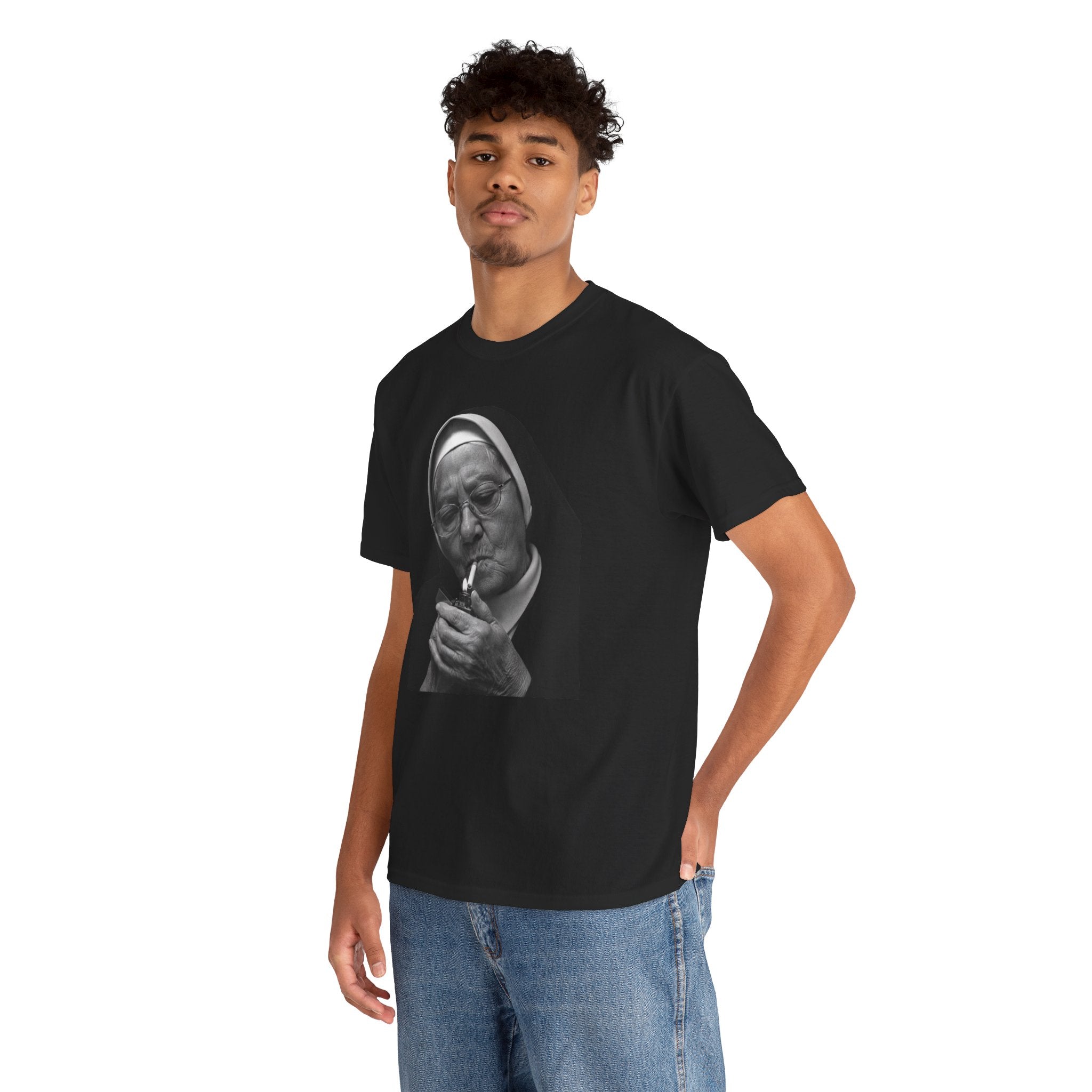 Smoking Nun T-Shirt | Funny Dark Humor Religious Portrait Tee